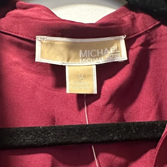 NWT Michael kors Women's Burgundy Button-Front Shirt Dress with Tie Waist - Picture 3 of 5